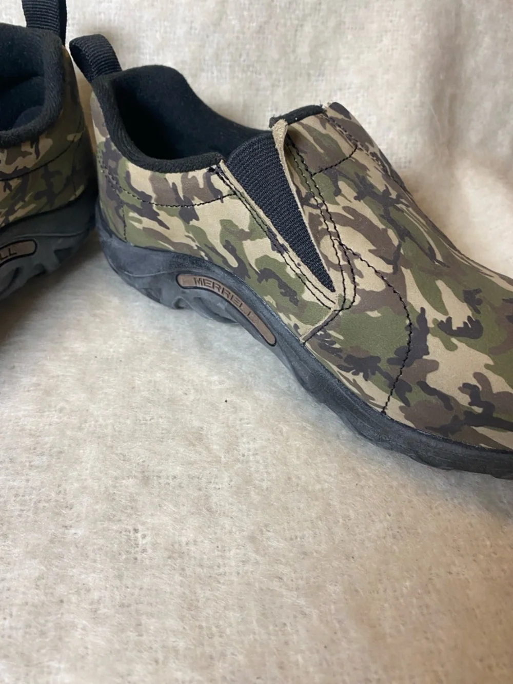 Merrell Kids Camo Slip-On Moccasins in Green and Brown